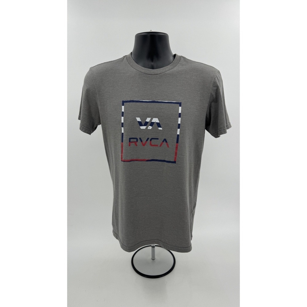 RVCA Mens‎ T-Shirt S Short Sleeve Gray Graphic Print VA RedWhiteBlue *READ DESC*
